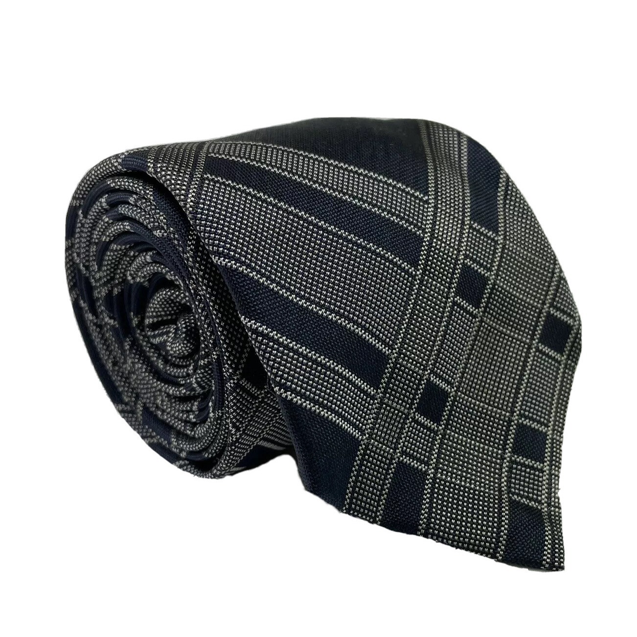M Ferretti Navy White Checked Woven Pure Silk 3 Inch Width Nwot